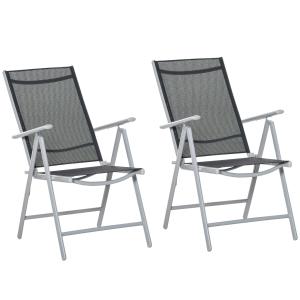 Outsunny 2 PCS Folding Patio Dining Chair Set w/ Adjustable Texteline Back & Armrest