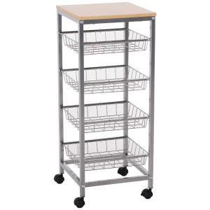 HOMCOM Serveerwagen keukenwagen keukentrolley bijzetwagen trolley rolwagen voor de keuken