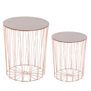 HOMCOM Metal Base MDF Top Duo-Pack Lift-Top Bedside Table Rose Gold