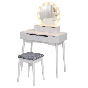 HOMCOM MDF 10-LED Light Dressing Table w/ Stool White