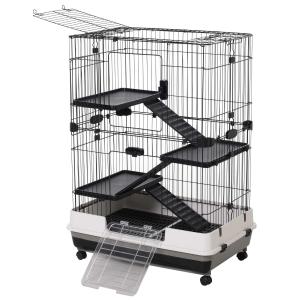 PawHut Metal Wire 3-Tier Small Animal Cage Black/White