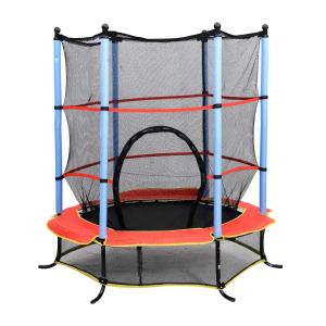 HOMCOM 55" Junior Kids Trampoline With Safety Net Enclosure & Cover Garden Outdoors Round Bouncer Rebounder - Black/Red/Blue