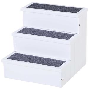 PawHut Pet 3-step Stairs Ramp Wood Carpet Non Slip