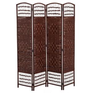 HOMCOM roomdivider kamerscherm Spaanse wand 4-delig 160x170 cm bamboe + hout bruin