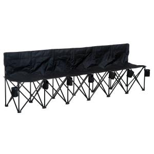Outsunny 6 Seater Folding Sports Bench Outdoor Picnic Camping Portable Chair w/Cup Holder & Carry Bag - Black