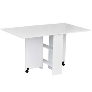 HOMCOM Mobile Drop Leaf Dining Table W/ 2 Wheels, Storage Shelves-White