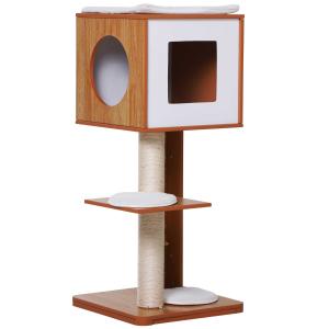 Krabpaal met grot & sisal paal kattenboom kattenmeubel 4 kussens MDF