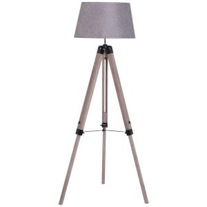 HOMCOM Free Standing Floor Lamp Bedside Light Tripod Holder Fabric Shade Grey