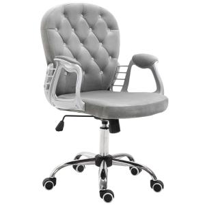Vinsetto Velour Office Chair Diamante Tufted Padded Ergonomic 360° Swivel Base 5 Castor Wheels Home Work