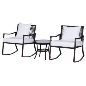 Outsunny 3 Pieces Rocking Chair Bistro Set Furniture Coffee Table Rattan Wicker Brown