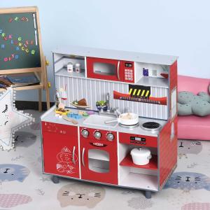 HOMCOM Kids Pretend Play MDF Kitchen Set Red
