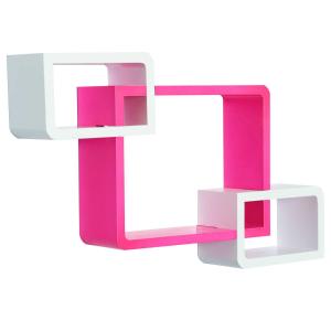HOMCOM Wandstelling hangende stelling met 3 vakken kubus stelling opbergruimte MDF 2 kleuren