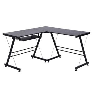 HOMCOM Computer Desk Office Desk L-Shaped W/Slide-Out Keyboard Tray Adjustable feet - Black