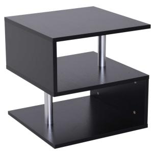 HOMCOM bijzettafel salontafel woonkamertafel salontafel 3 vakken spaanplaat + aluminiumlegering zwart 48 x 48 x 48 cm | Aosom.de