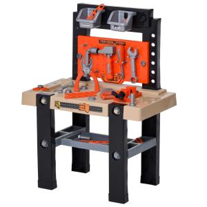 HOMCOM Kinder Werkbank Arbeitstisch Werkbanktisch mit Zubehören Rollenspiel Spielzeug ab 3 Jahre Orange+Schwarz 50 x 27 x 67,5 cm
