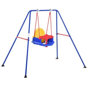 Outsunny Metal Swing Set with Baby Seat Safety Harness A-Frame Stand for Backyard