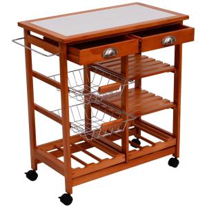 HOMCOM Wooden Kitchen Trolley Cart Drawers, 3 Shelves