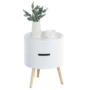 HOMCOM Beistelltisch Sofatisch mit 2 Stauräume Couchtisch frei kombinierbar Wohnzimmer Holz Weiß Ø38 x 48,3 cm