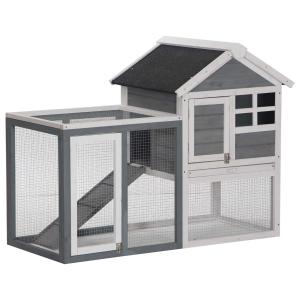 PawHut 122cm Rabbit Hutch Cage Bunny House Wooden Habitat Pet Small Animal w/ Tray Ramp