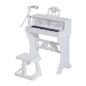 HOMCOM Mini Electronic Piano W/Microphone and Stool-White