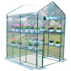 Outsunny 1.43Lx1.43Wx1.95H m Steel Frame Greenhouse, 2 Shelves-Deep Green