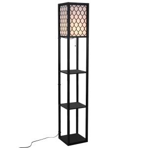 HOMCOM® staande lamp met planken | Vloerlamp | 40 W | hout | 26 x 26 x 160 cm | Zwart | Aosom.de