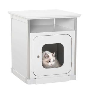 PawHut Wooden Cat Litter Box Washroom Toilet Home Nightstand Indoor w/ Magnetic Door