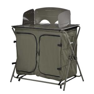 Outsunny Camping Cupboard Foldable Camping Kitchen Storage Unit w/ Windshield & 6 Shelves