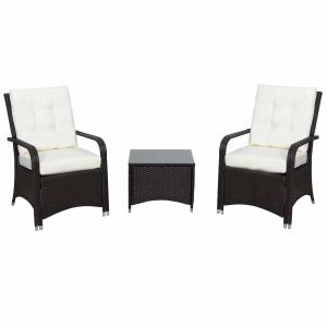 Outsunny 3PC Rattan Table Chair Bistro Garden Furniture Set Wicker Table Outdoor Patio
