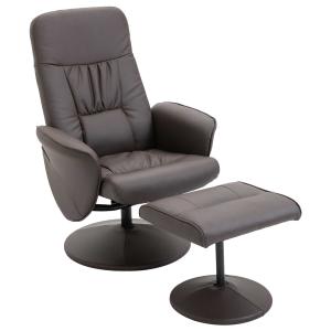 HOMCOM PU Leather Recliner Armchair & Footrest 2 Pcs Duo Set Brown
