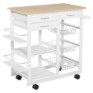 HOMCOM Serving Cart Kitchen Island Mobile Utility Cart with Spice Racks Drawers