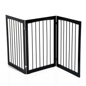 Pawhut Folding 3 Panel Pet Gate Wooden Foldable Dog Fence Indoor Free Standing Portable Separation Pet Barrier Guard - Dark Brown