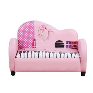 HOMCOM 2-Seater Children Sofa Bed Kids Sofa Piano Shape Musical-Theme Wooden Frame PVC Sofa Anti-slip Feet - Pink