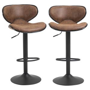 HOMCOM Vintage Bar Stool Set of 2 Faux Leather Adjustable Height Armless Chairs