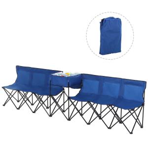 Outsunny 6-Seater Folding Steel Camping Bench w/ Cooler Bag Blue