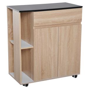 HOMCOM Kitchen Storage Trolley Cart Kitchen Island Cupboard Rolling Island Shelves Drawer Locking Wheels