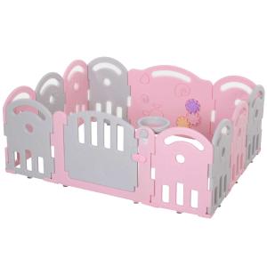 HOMCOM babybox barrière 12 elementen beschermende box tandwielen HDPE roze