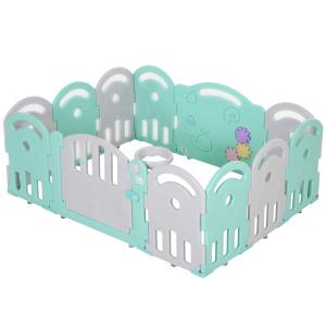 HOMCOM babybox barrière 12 elementen beschermende box tandwielen HDPE groen