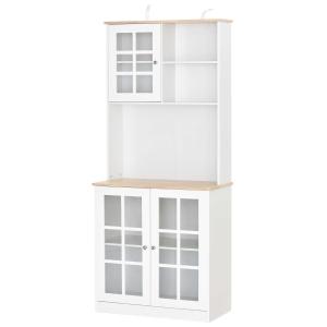 HOMCOM keukenkast met werkblad, hoge kast, 6 vakken, glazen deur, MDF, wit, 80 x 37 x 183 cm werkblad hoge kast glazen deur MDF wit | Aosom.de