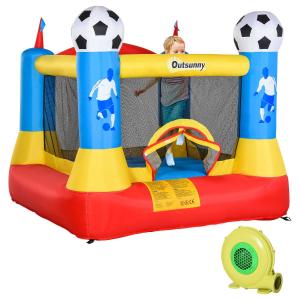 Outsunny Kids Bouncy Castle House Inflatable Trampoline with Blower for Kids Age 3-12 Football Field Design 2.25 x 2.2 x 1.95m