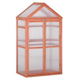 Outsunny Wooden Cold Frame Greenhouse for Plants PC Board Outdoor 80 x 47 x 138cm Orange