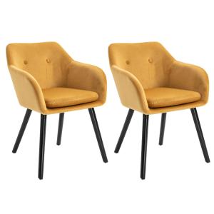 HOMCOM Velvet Tufted Set Of 2 Kitchen Dining Armchairs Mustard