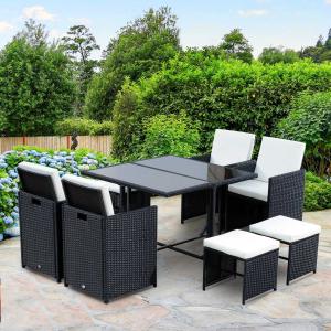 Outsunny® Polyrattan Essgruppe 21 tlg. Rattan Sitzgruppe 4 Stühle 4 Hocker inkl. Kissen