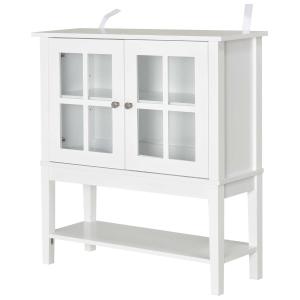 HOMCOM® Kommode mit 3 Schichten Sideboard Küchenschrank Glastür MDF Weiß