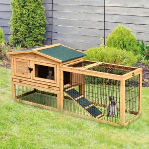 PawHut® Kaninchenstall Hasenstall Hasenkäfig mit Laufstall Doppelstock Massivholz Natur