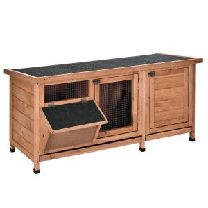 Pawhut® Kaninchenstall Hasenkäfig mit Asphaltdach Hasenstall mit Futtertrog Asphaltdach Massivholz Natur 112 x 50 x 54 cm