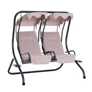 Outsunny® Hollywoodschaukel 2-Sitzer Gartenschaukel mit Sonnendach Stahl Beige