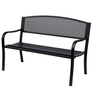 Outsunny® Gartenbank 2-Sitzer Sitzbank Parkbank Garten Stahl Schwarz