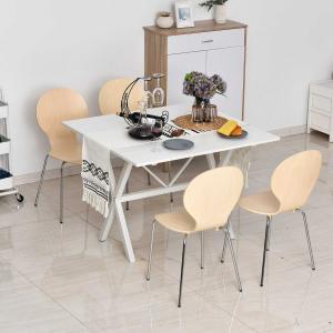 HOMCOM® 4-er Set Esszimmerstühle Küchenstuhl Holzstuhl mit Metallfüßen Massivholz Natur