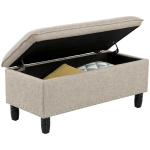 HOMCOM® Sitzbank Polsterbank mit Stauraum Truhenbank Polyester Eukalyptusholz Beige